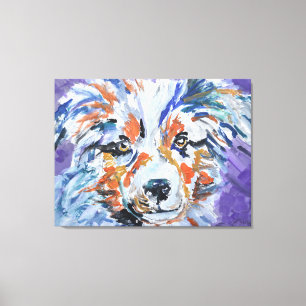 Colourful Australian Shepherd Dog Portrait Canvas Print