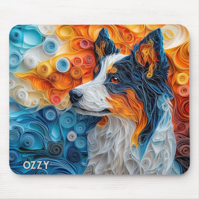 Colourful Australian Shepherd Dog Portrait Mouse Pad (Front)