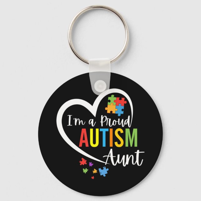 Colourful autism awareness puzzle pieces heart per keychain (Front)