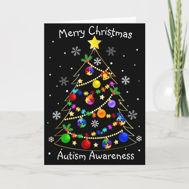 Colourful Autism Christmas Tree Holiday Card (Front)