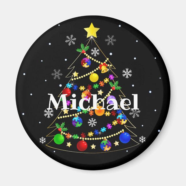 Colourful Autism Christmas Tree Magnet (Front)
