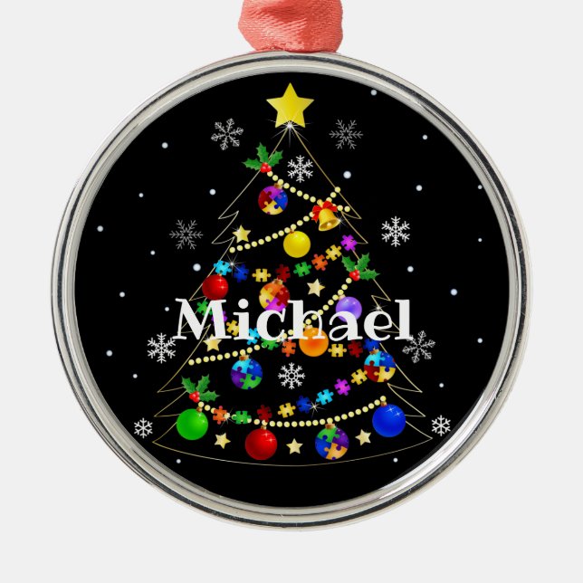 Colourful Autism Christmas Tree Metal Ornament (Front)