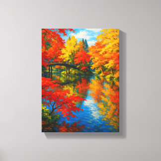 Colourful Autumn Bridge Landscape Canvas Print