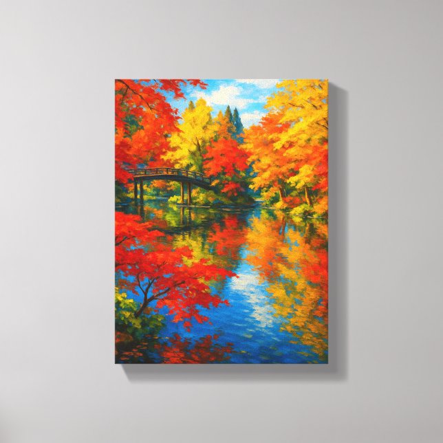 Colourful Autumn Bridge Landscape Canvas Print (Front)