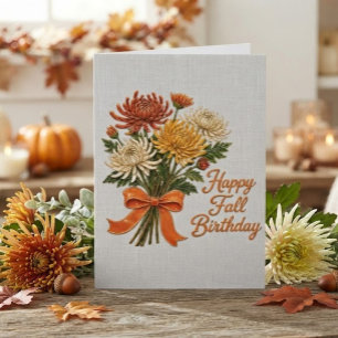 Colourful Autumn Chrysanthemum Bouquet Birthday  Card