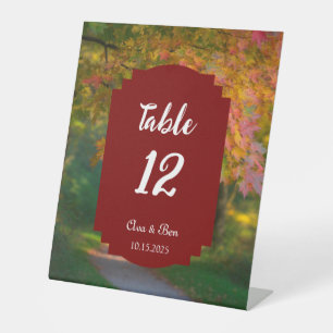 Colourful Autumn Day Wedding Table Number Pedestal Sign