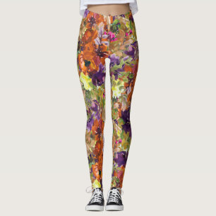 Colourful Autumn Fall Floral Pattern Leggings