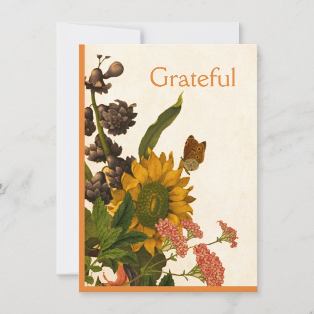 Colourful Autumn Flowers Happy Thanksgiving Holiday Card (Front)