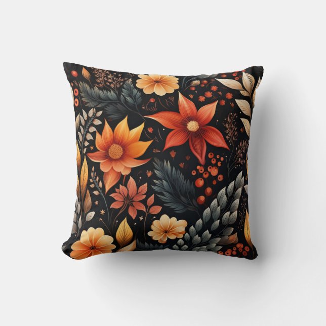 Colourful autumn flowers throw pillow (Front)