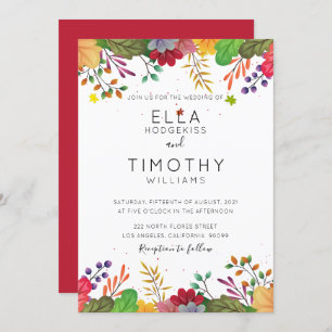 Colourful Autumn  foliage floral frame Invitation