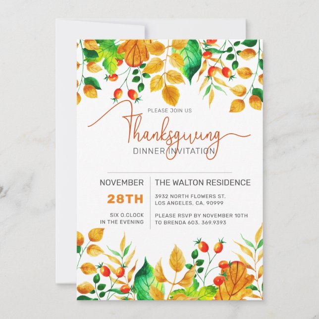 Colourful Autumn Foliage Thanksgiving dinner Holiday Card (Front)