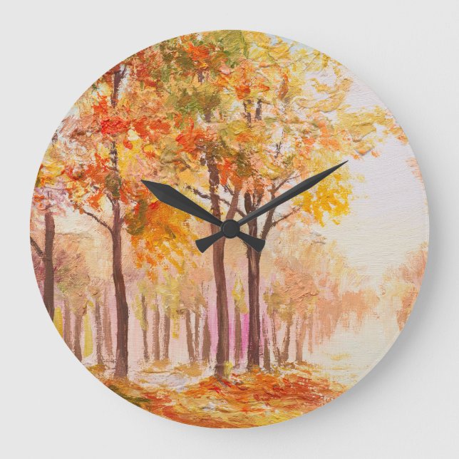 Colourful Autumn Forest Oil Landscape Large Clock (Front)