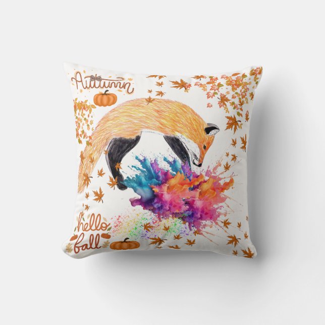 Colourful Autumn Fox Throw Pillow (Front)