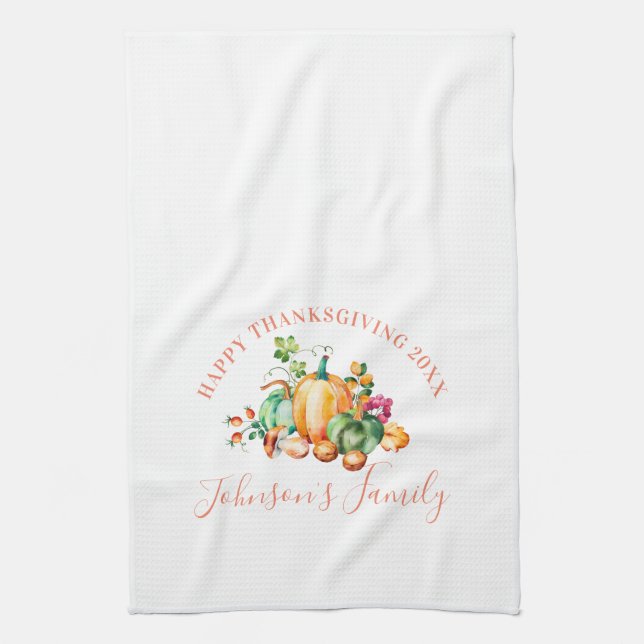 Colourful autumn harvest bouquet kitchen towel (Vertical)