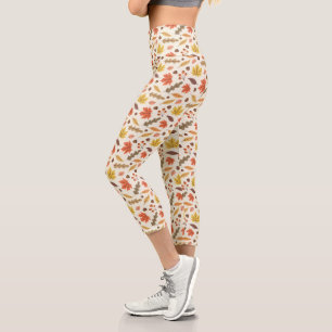 Colourful Autumn Leaf Fall Pattern Capri Leggings