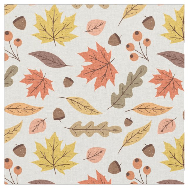 Colourful Autumn Leaf Fall Pattern Fabric (Close Up)