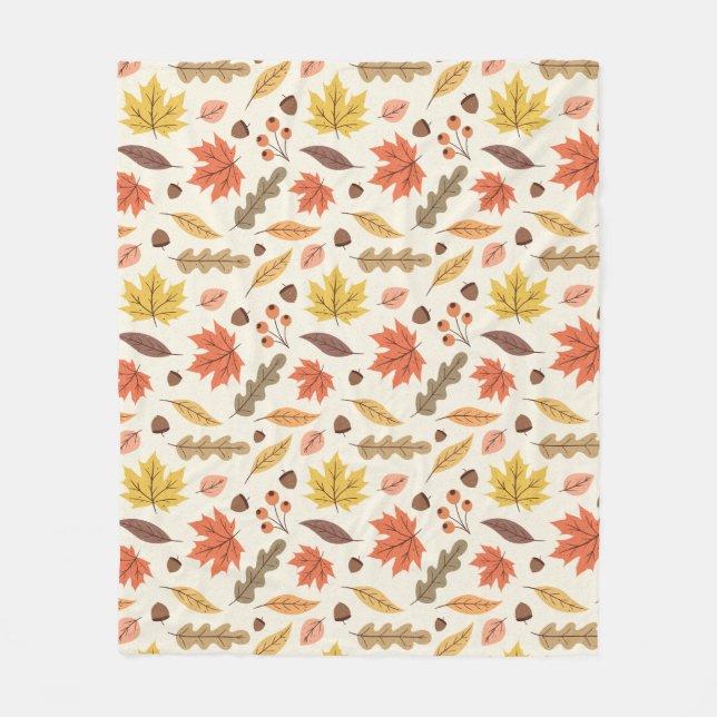 Colourful Autumn Leaf Fall Pattern Fleece Blanket (Front)