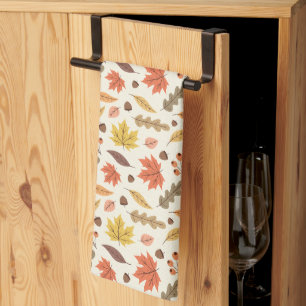 Colourful Autumn Leaf Fall Pattern Kitchen Towel