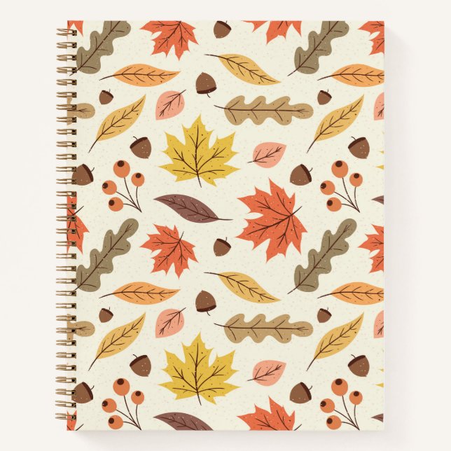Colourful Autumn Leaf Fall Pattern Notebook (Front)