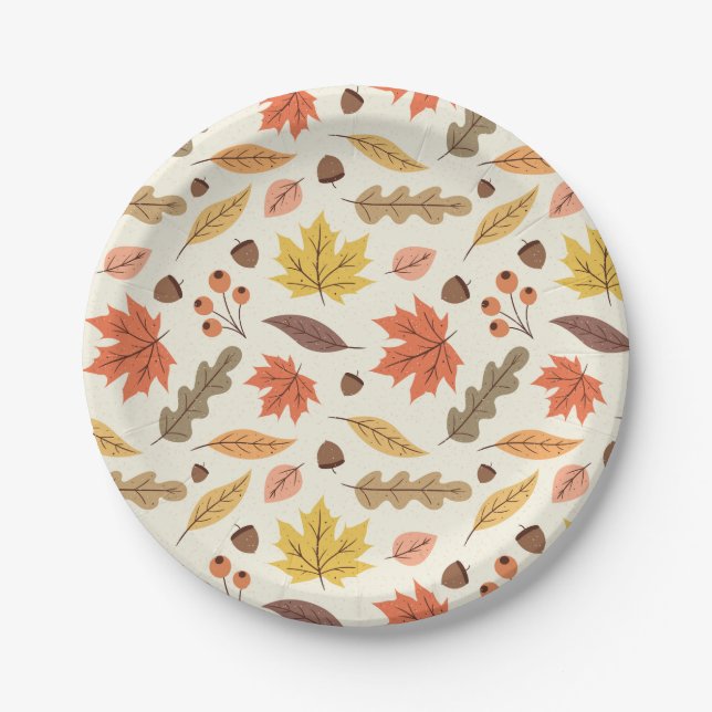 Colourful Autumn Leaf Fall Pattern Paper Plate (Front)