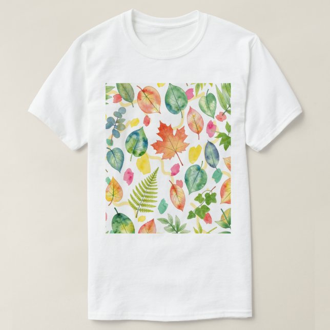 Colourful Autumn Leaf Pattern T-Shirt (Design Front)