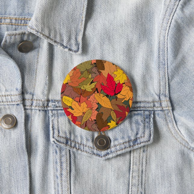 Colourful autumn leaves 3 inch round button (In Situ)