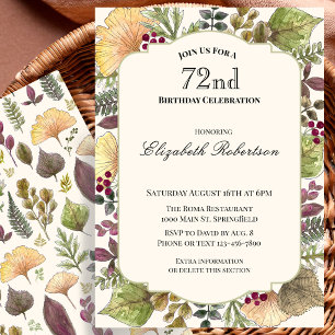 Colourful Autumn Leaves 72nd Birthday Party Invitation