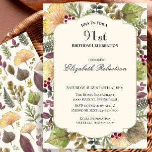Colourful Autumn Leaves 91st Birthday Party Invitation