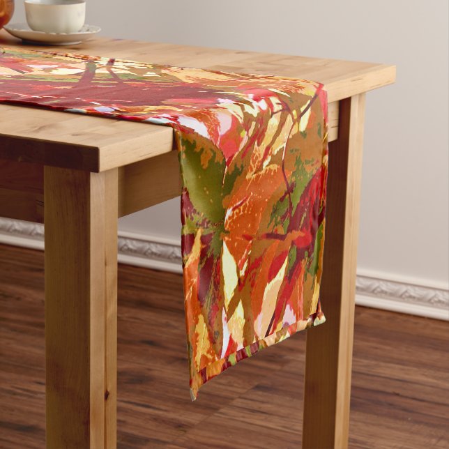 Colourful Autumn Leaves Abstract Table Runner (In Situ)