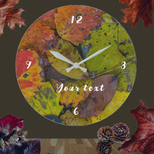 Colourful autumn leaves after rain  large clock