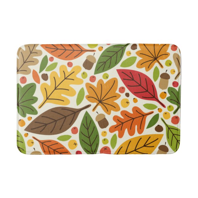 Colourful Autumn Leaves and Acorns Pattern Bath Mat (Front)