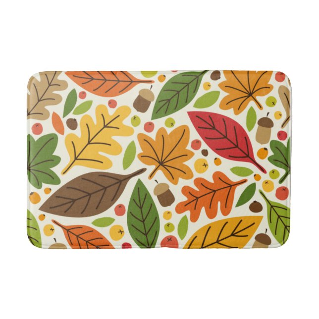 Colourful Autumn Leaves and Acorns Pattern Bath Mat (Front)
