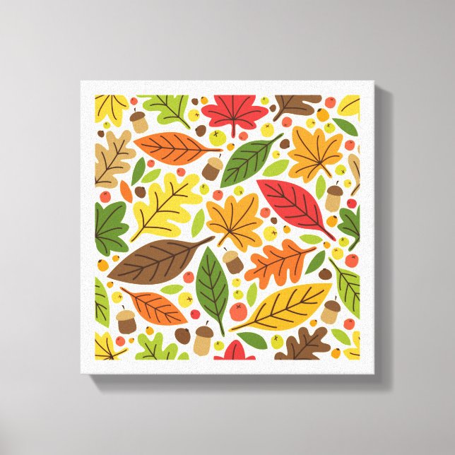 Colourful Autumn Leaves and Acorns Pattern Canvas Print (Front)