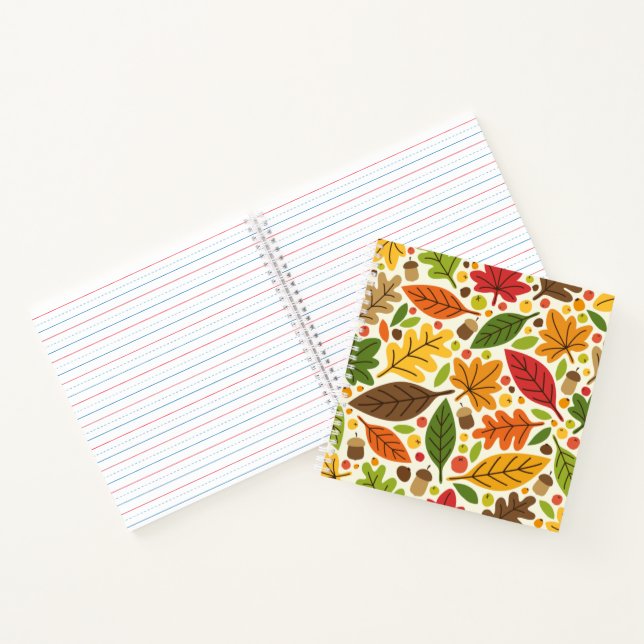 Colourful Autumn Leaves and Acorns Pattern Notebook (Inside)