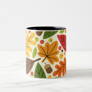 Colourful Autumn Leaves and Acorns Pattern Two-Tone Coffee Mug