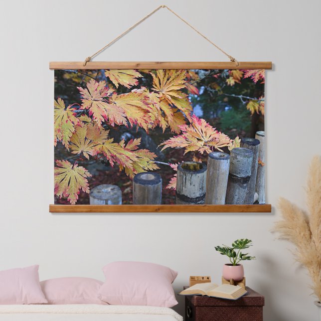 Colourful Autumn Leaves and Bamboo Hanging Tapestry (Bedroom)
