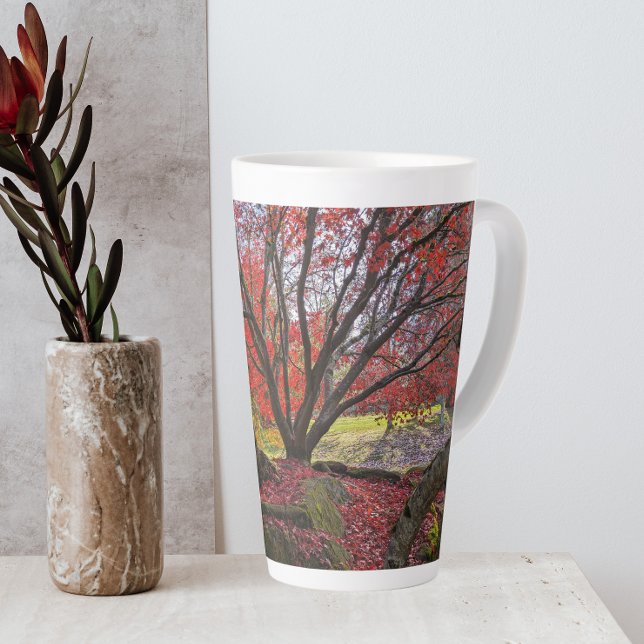 Colourful Autumn Leaves and Trees Landscape Latte Mug (In Situ Vase)