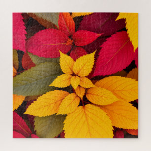Colourful Autumn Leaves Botanical Design Jigsaw Puzzle