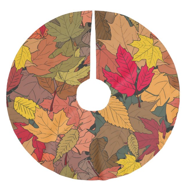 Colourful autumn leaves brushed polyester tree skirt (Front)