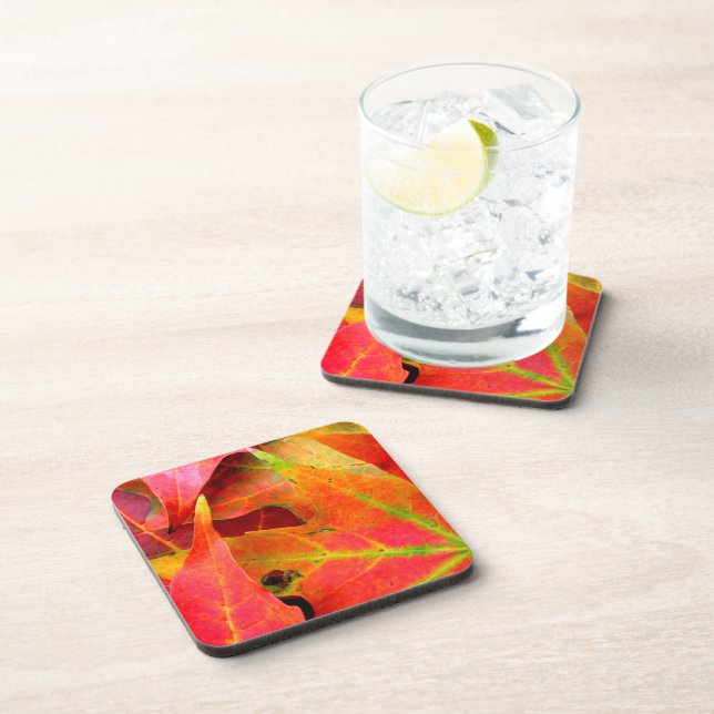 Colourful Autumn Leaves CloseUp Coaster (Right Side)
