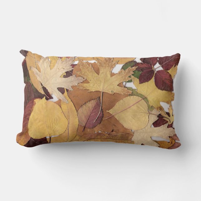 Colourful Autumn Leaves Collage Lumbar Pillow (Front)