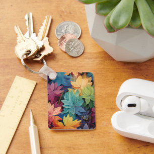 Colourful Autumn Leaves Custom Monogram Keychain