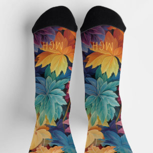 Colourful Autumn Leaves Custom Monogram Socks