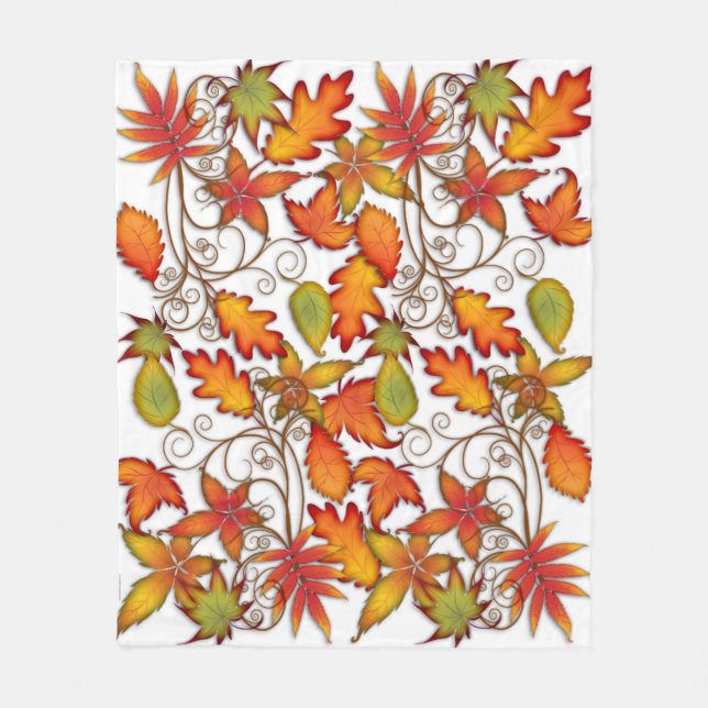 Colourful Autumn Leaves Fleece Blanket (Front)
