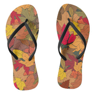 Colourful autumn leaves flip flops