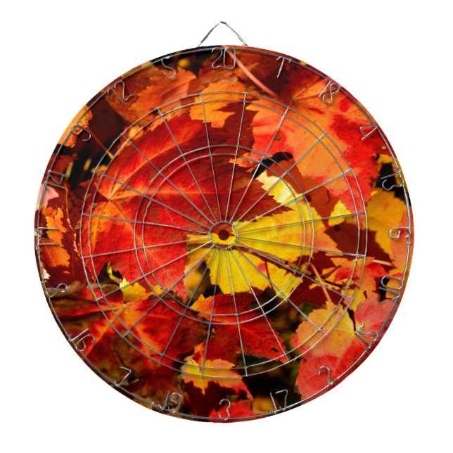 Colourful Autumn Leaves, gold red orange maple lea Dartboard (Front)