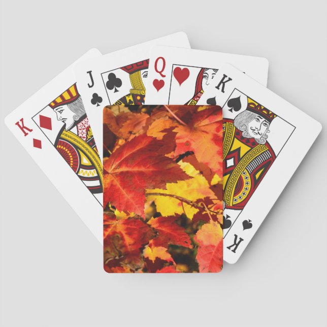 Colourful Autumn Leaves, gold red orange maple lea Playing Cards (Back)