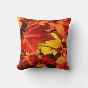 Colourful Autumn Leaves, gold red orange maple lea Throw Pillow