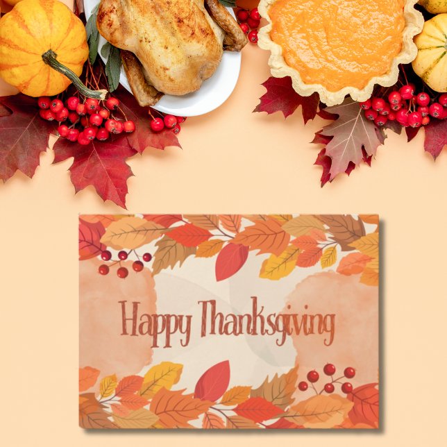 Colourful Autumn Leaves Happy Thanksgiving Holiday Card (Autumn hues and heartfelt wishes expressed in this Thanksgiving card - perfect to send to loved ones)