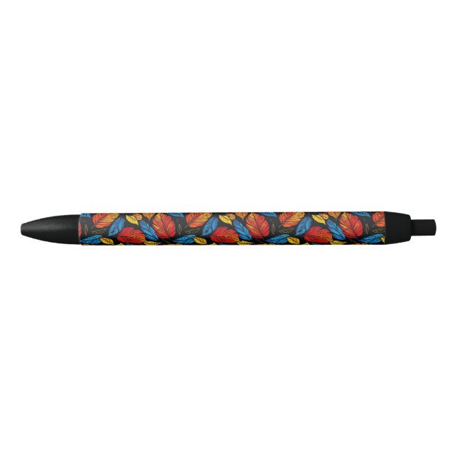 Colourful Autumn Leaves in Vibrant Pattern Black Ink Pen (Front)